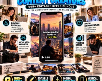 Bundel met meer dan 965 bewerkbare social media reels | Instagram reels, TikTok & YouTube shorts | Motiverende video's | Digitale download