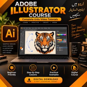 Adobe Illustrator Course in Urdu, Graphic Design Video Tutorials for Beginners, Logo Design and Vector Art Training, Digital Download