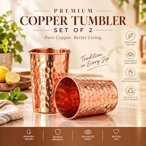 100 % rent hamrat glas i koppar, handgjorda koppardricksglas, ayurvedisk koppartumbler, traditionellt indiskt dricksglas