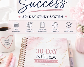 30 Day NCLEX Study Planner Printable | RN Study Guide | Nursing Student Study Schedule | NCLEX Prep Planner | Digital Download