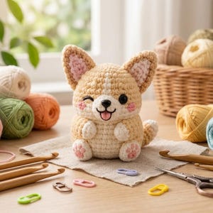 Virkat Corgi Amigurumi Mönster PDF, Valp Nyckelring Plysch Handledning Digital Nedladdning Gåva