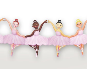 Ballerinas Garland, Ballerina Party Decoration, Paper Doll Chains, Gift for a girl, Ballet Wall Art