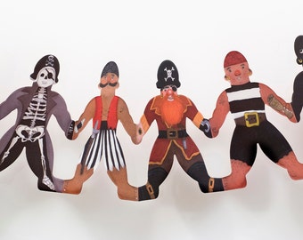 Pirates Garland, Pirates Party Decoration, Paper Doll Chains, Gift for a boy, Pirate Wall hanging