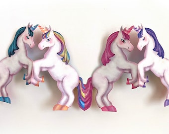 Unicorns Garland, Unicorn Party Decoration, Paper Doll Chains, Unicorns wall hanging, Illustrated unicorn