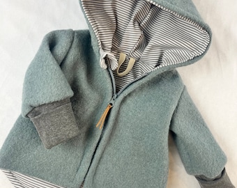 Walkjacke Kinder | Walk Jacke aus Wolle | Kinder Wolljacke mit Kapuze | Handmade Übergangsjacke| Winterjacke| mint