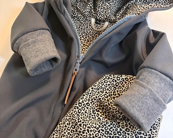 Softshell Overall Baby & Kinder gefüttert | Softshellanzug wasserdicht | winddicht | Handmade Outdoor Overall | Teddyfutter| Leo |dunkelgrau