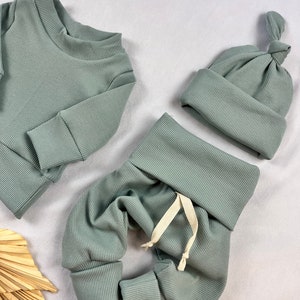 Newborn-Set, Home-Outfit, Neugeborenen Outfit, Babyoutfit, Ripp, mint