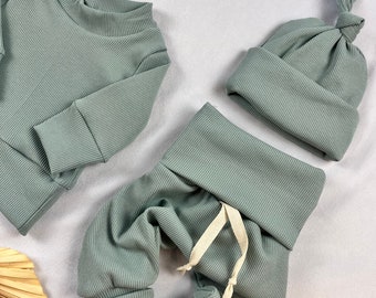 Newborn-Set, Home-Outfit, Neugeborenen Outfit, Babyoutfit, Ripp, mint