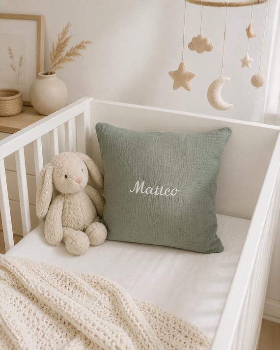 Personalisiertes Musselin Kissen mit Namen | Mint | Babykissen Kinderzimmer | Geschenk zur Geburt | Namenskissen | Deko Babyzimmer