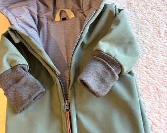 Softshell Overall Baby & Kinder gefüttert | Softshellanzug wasserdicht | winddicht | Handmade Outdoor Overall | Teddyfutter| mint
