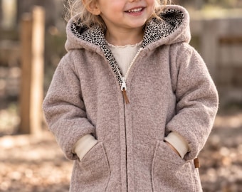Walkjacke Kinder | Walk Jacke aus Wolle | Kinder Wolljacke mit Kapuze | Handmade Übergangsjacke| Winterjacke| beige| meliert | Leo |taschen