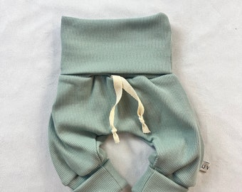 Haremshose, Babyhose, Mitwachshose, Babypumphose, Musselin, mint, Ripphose