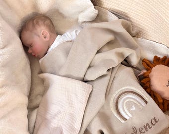 Personalisierte Babydecke mit Namen | Baby Decke Geschenk zur Geburt | Handmade Kuscheldecke für Babys| Strickdecke| Musselin