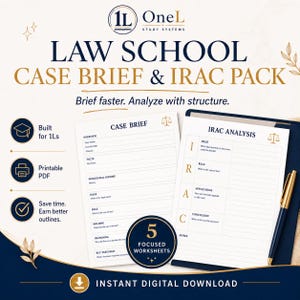 Law School Case Brief & IRAC Template Pack | 1L Study Tool | Printable PDF | Digital Download