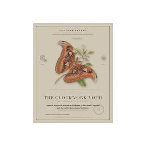 Impressão da patente da Clockwork Moth, pôster steampunk vitoriano gótico, decoração Dark Academia. imagem 1