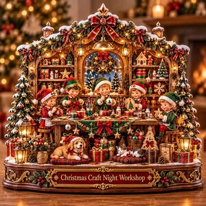 Christmas Craft Night Workshop 2D 3 Layer Wooden Block, Holiday Ornament Making Elves, Cozy Christmas DIY Tabletop Decor, Craft Lover Gift