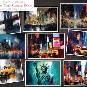 Stile fumetto di New York - 9 immagini a tema - Immagini clip art - Immagini da scaricare digitalmente - Album digitale - Illustrazioni di fumetti