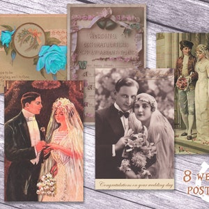 Postales de boda - 8 temáticas vintage - Papel para diario de scrapbooking - Descarga digital - Scrapbook digital - Papel para manualidades imprimible