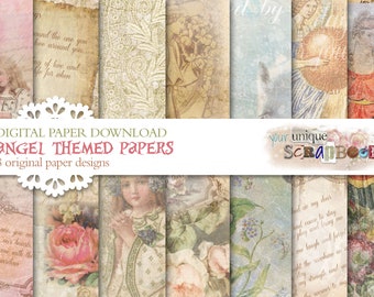 Angels - 8 digital papers -  Scrapbooking journal Paper - digital download - Printable Craft paper