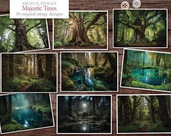 Árboles majestuosos - 10 imágenes temáticas - descarga digital - Imágenes prediseñadas - Álbum de recortes digital - Árboles - Imágenes de arte digital