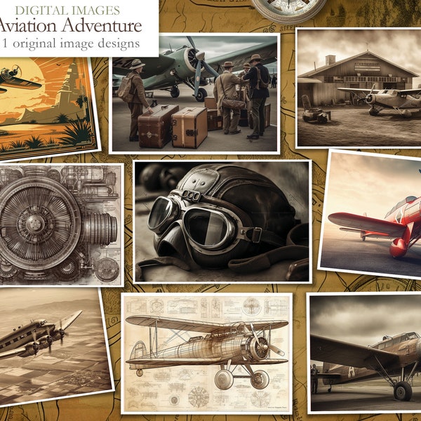 Aviation Adventure - 11 themed Images - Clip art images - digital download Images - Digital Scrapbook - Journal paper - Aeroplanes - Flight