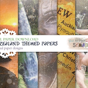 Nueva Zelanda - 16 papeles digitales - Papel para diario de scrapbooking - Descarga digital - Scrapbook digital - Papel para manualidades imprimible