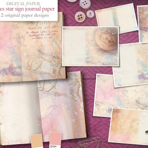 Aries Star Sign Journal - 12 themed digital papers -  Zodiac - Horoscope - Scrapbooking journal Paper - digital download - Digital Scrapbook
