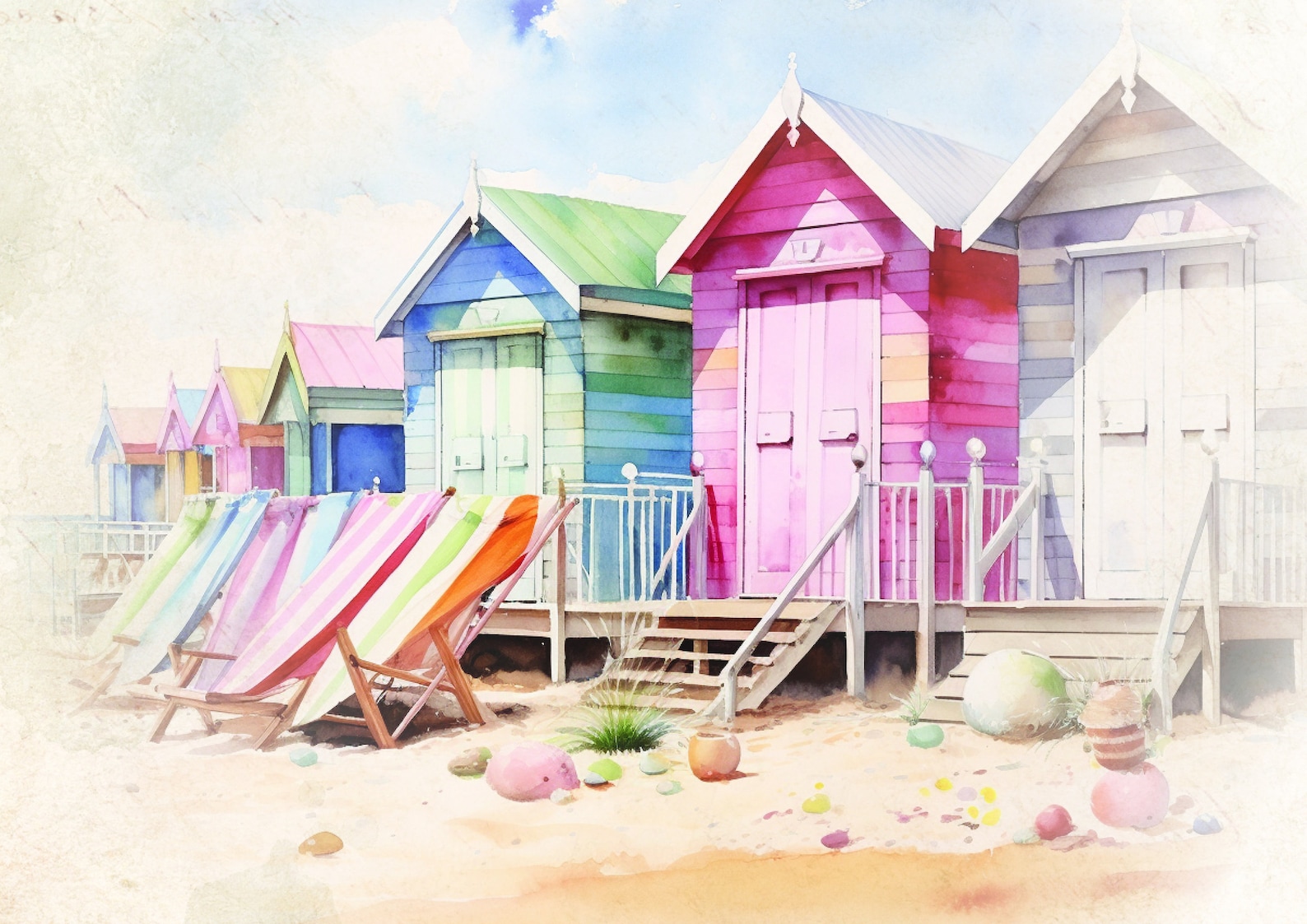 Beach Hut Summer 14 Themed Digital Paper Victorian Beach Huts ...