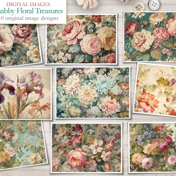 Shabby floral Treasures - 10 Images - Clip art images - digital download Images - Digital Scrapbook - Journal paper - Shabby chic flowers