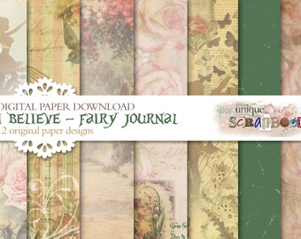 I believe - 12 fairy journal papers - Scrapbooking journal Paper - digital download - Digital Scrapbook - Printable Craft paper
