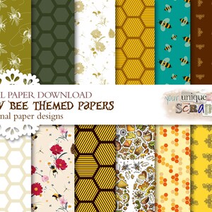 Honey Bee paper - 18 themed digital papers -  Scrapbooking journal Paper - vintage themed - digital download - Digital Scrapbook