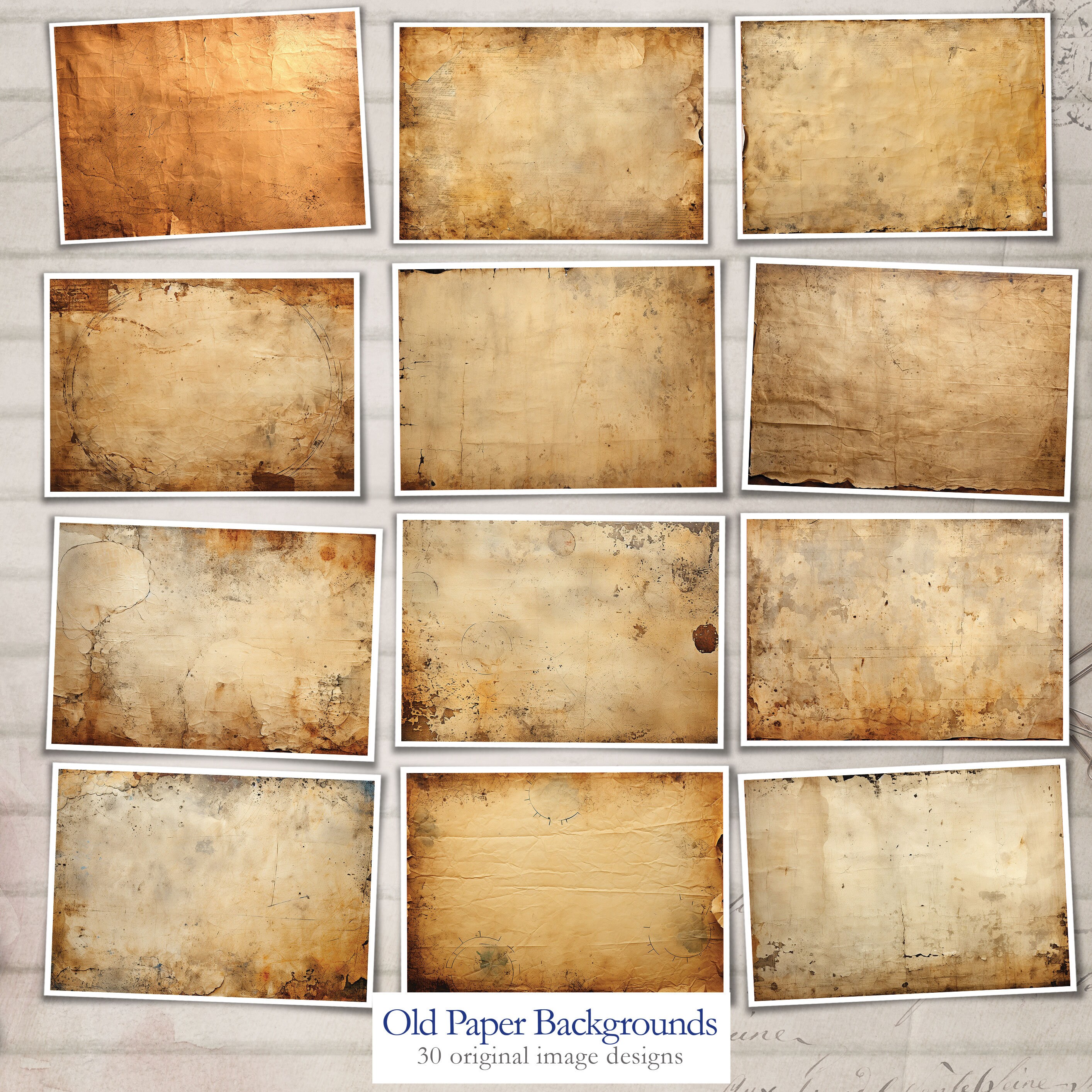 30 Old Paper Backgrounds, Vintage Printable Papers, Digital Art Pack ...