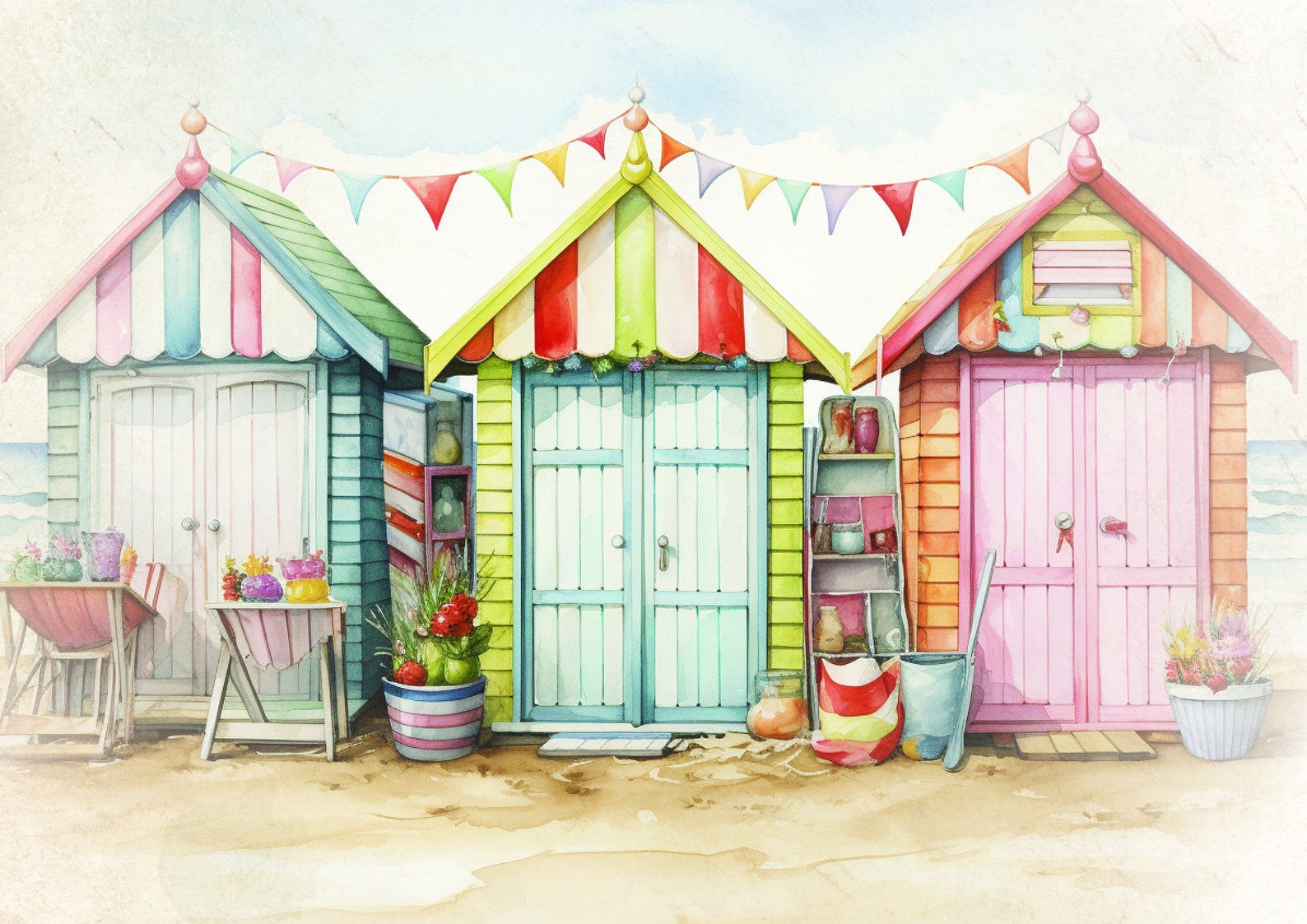Beach Hut Summer 14 Themed Digital Paper Victorian Beach Huts ...