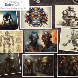 ロボットライフ - 12 枚のデジタルペーパー - スクラップブッキングジャーナルペーパー - デジタルダウンロード - デジタルスクラップブック - 印刷可能なクラフトペーパー - クリップ アート