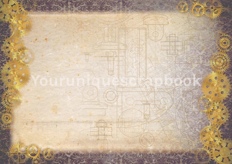 Steampunk Scrapbooking journal Paper vintage themed digital download Digital Scrapbook Printable Craft paper image 4