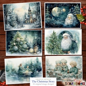 The Christmas Story - 16 themed papers - Scrapbooking - digital download Paper - Digital Scrapbook - digital image - Clip art - Santa Claus