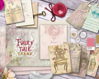 Fairy Tale themed paper and tags - Scrapbooking journal Paper - digital download - Digital Scrapbook - Printable Craft paper