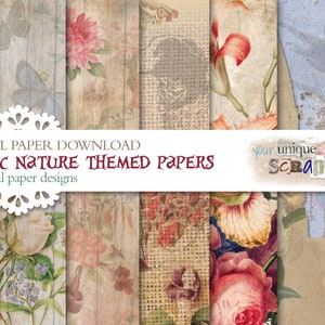 Rustic nature theme  - 8 digital papers - Junk Journal paper -  Scrapbooking journal Paper - digital download - Printable Craft paper