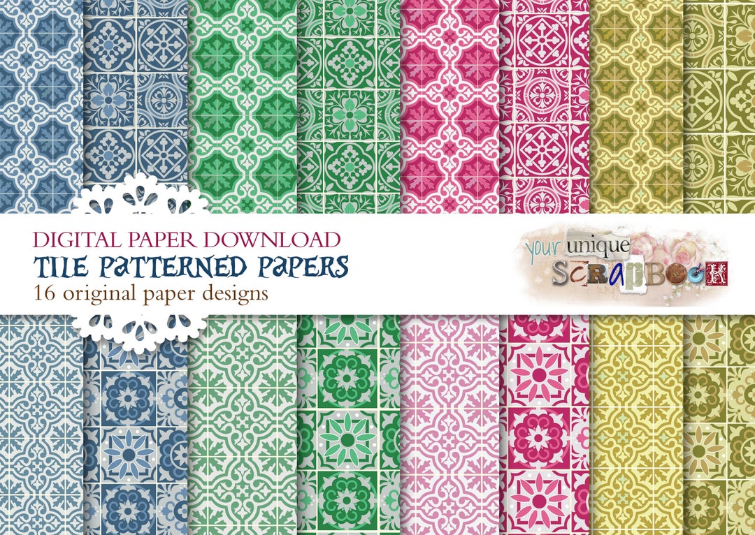 Pattern Tiles Themed Paper - 16 Digital Papers - Mexican Tiles ...