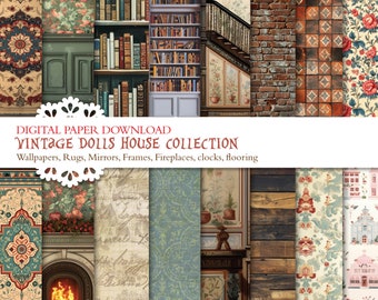 Dolls House Collection - Vintage style - 31 pages of digital images -  Dolls House Kit - digital download - Crafting paper