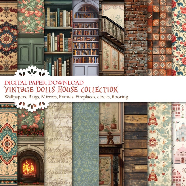 Dolls House Collection - Vintage style - 31 pages of digital images -  Dolls House Kit - digital download - Crafting paper