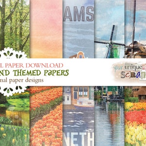 Pays-Bas - 12 papiers numériques sur le thème - Journal de scrapbooking papier - Téléchargement numérique - Scrapbooking numérique - Papier artisanal imprimable