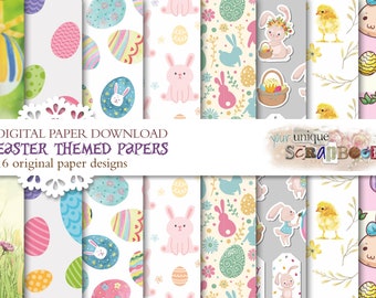 Easter 2 - 16 themed digital papers -  Scrapbooking journal Paper - vintage themed - digital download - Digital Scrapbook