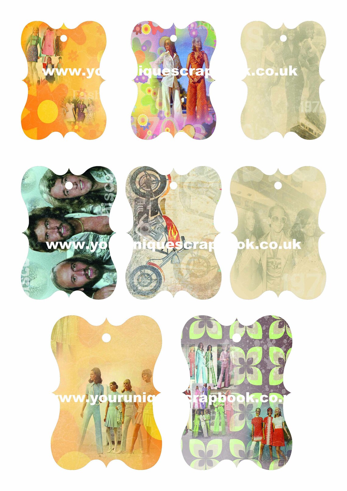 1970's Themed Gift Tags and Envelopes - 48 Tags and 6 Envelopes ...