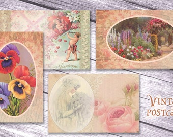 Vintage postcards - 9 themed downloads - Scrapbooking journal Paper - digital download - Digital Scrapbook - Printable Craft paper