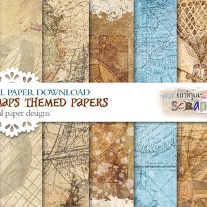 Alte Landkarten - 8 digitale Papier downloads - Scrapbooking Papier - digitaler Download - Kraftpapier - Scrapbooking - Junk Journaling