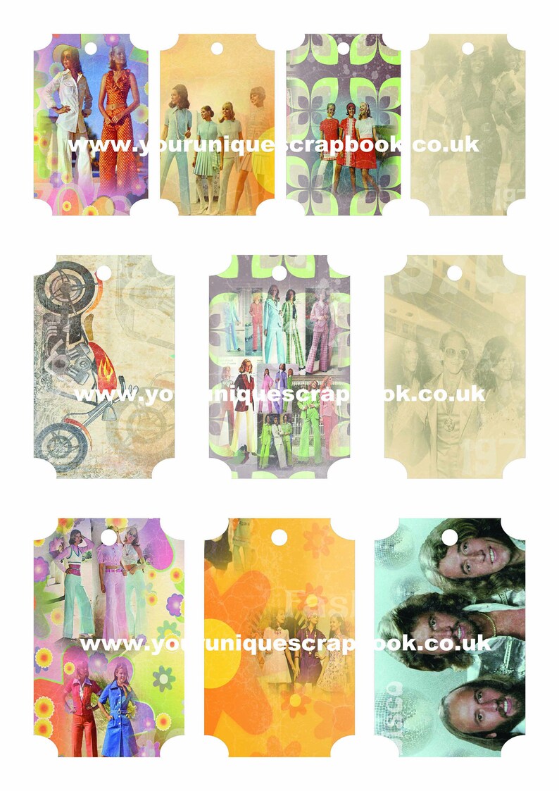 1970's Themed Gift Tags and Envelopes - 48 Tags and 6 Envelopes ...