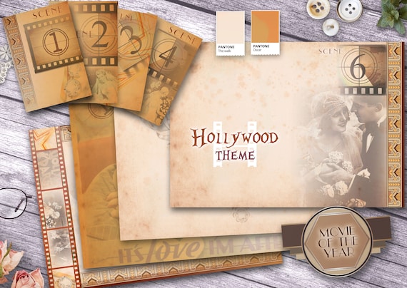 Hollywood Theme Scrapbooking Journal Paper Vintage Themed Digital Download  Digital Scrapbook Printable Craft Paper 