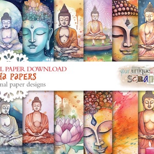 Buddha - 12 themed papers - Zen - Serenity - water colour illustrations - digital download Paper - Digital Scrapbook - Journal - Clip art
