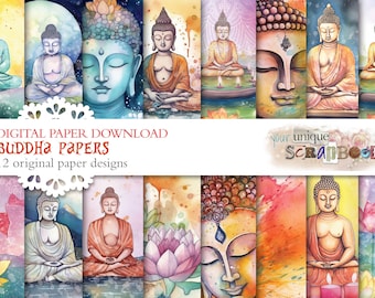 Buddha - 12 themed papers - Zen - Serenity - water colour illustrations - digital download Paper - Digital Scrapbook - Journal - Clip art